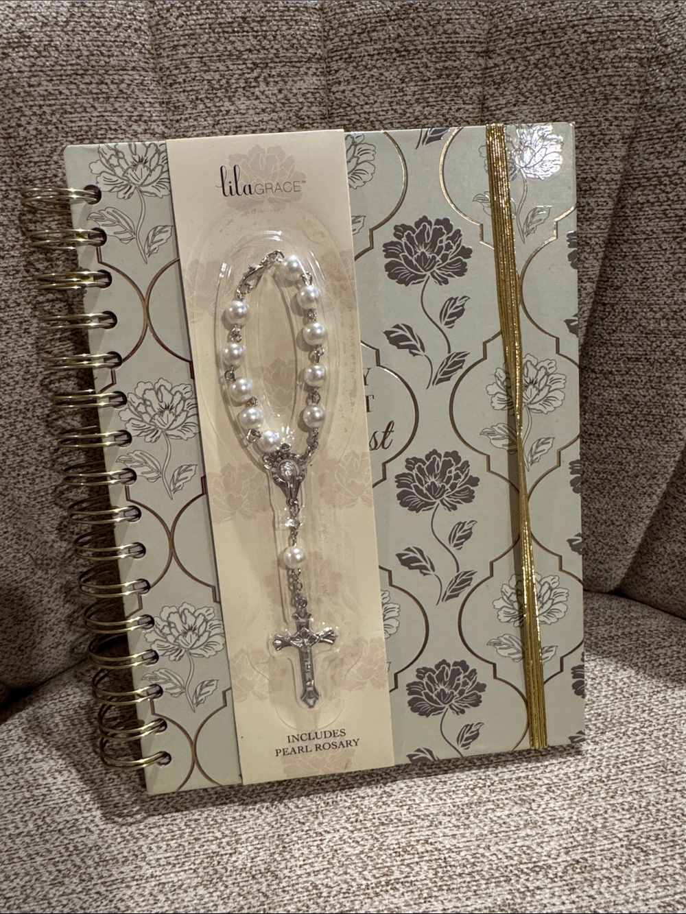 New Inspirational Journal with Pearl Rosary